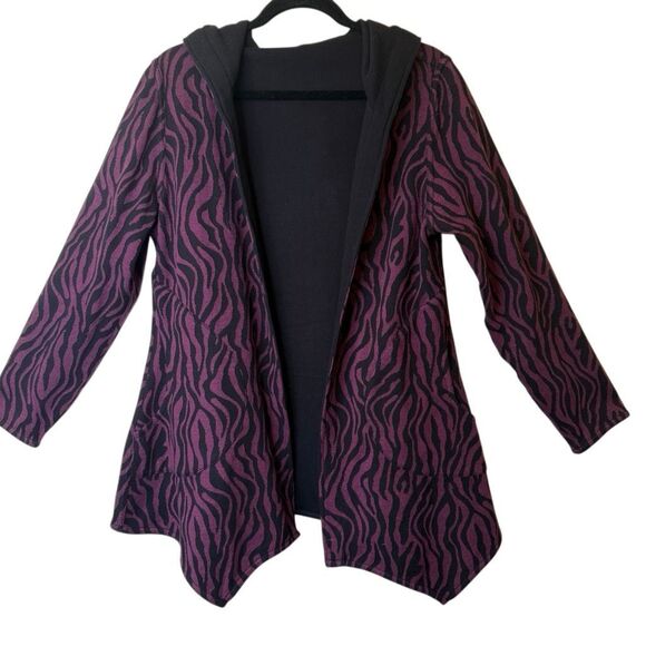 Parsley & Sage Reversible Black & Purple Zebra Striped Hooded Sweater Sz M Boho - Picture 3 of 15